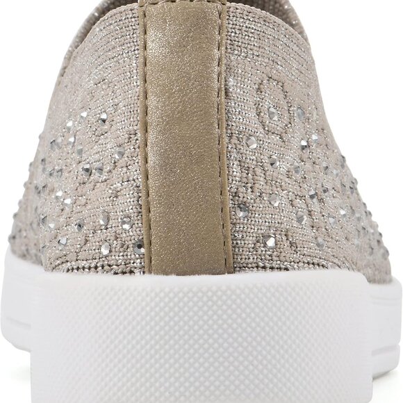 Women's Sneakers Gold Textile Size 9 Cushioned Insole Breathable Flats - Picture 6 of 8